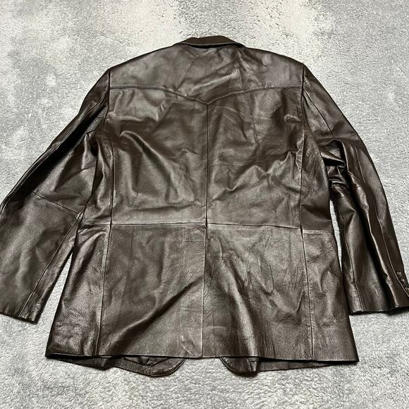 CIRCLE Weatern Leather Blazer Mens 44R Brown Leather Jacket Rockabilly ** - Picture 3 of 10